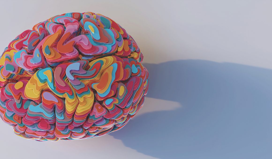 Abstract illustration of a brain. Colorful and made to look like layers of paper